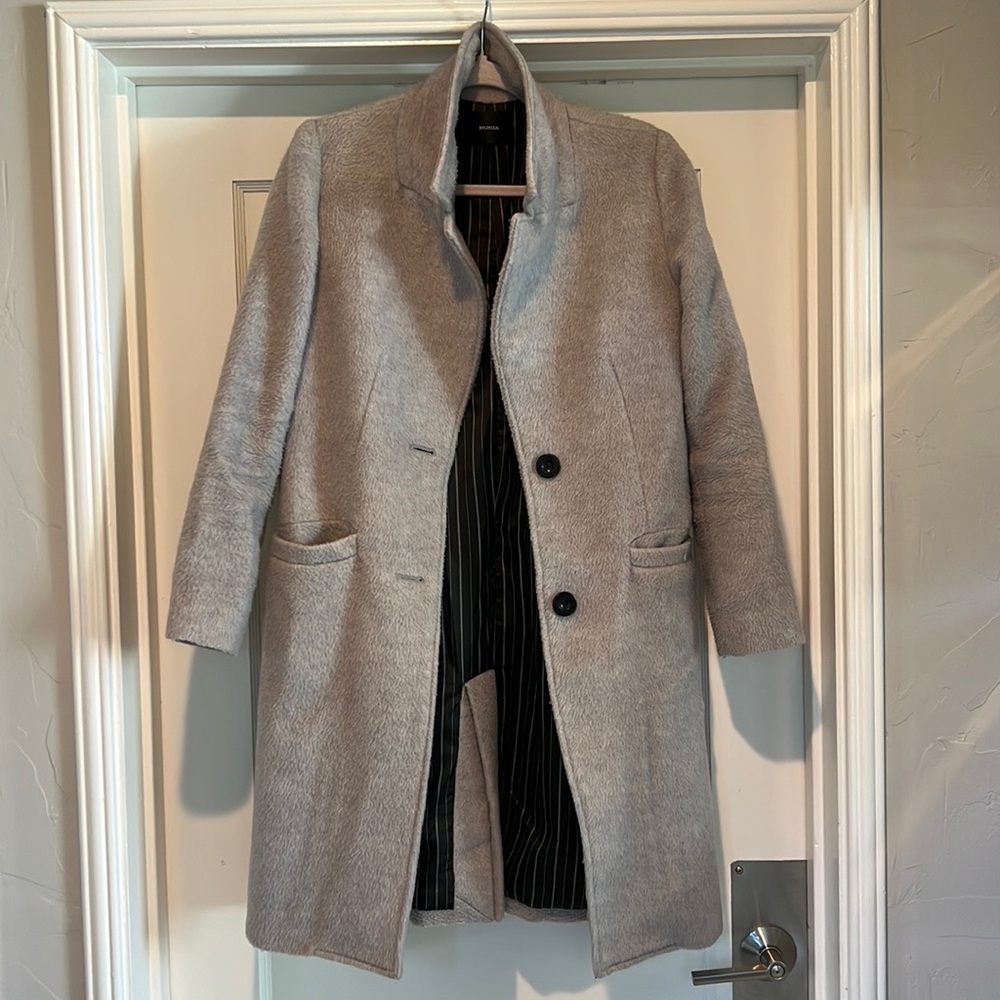 ☀️Murua Grey Collar Buttoned Trench Coat w/ Stripe Satin Lining
